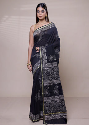 Black Chanderi Cotton Saree With Blouse Piece