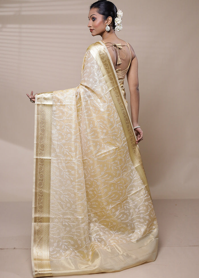 Cream Kota Cotton Saree With Blouse Piece