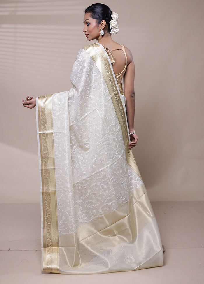 White Kota Cotton Saree With Blouse Piece