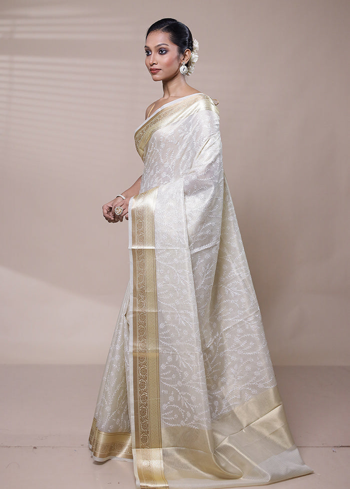 White Kota Cotton Saree With Blouse Piece