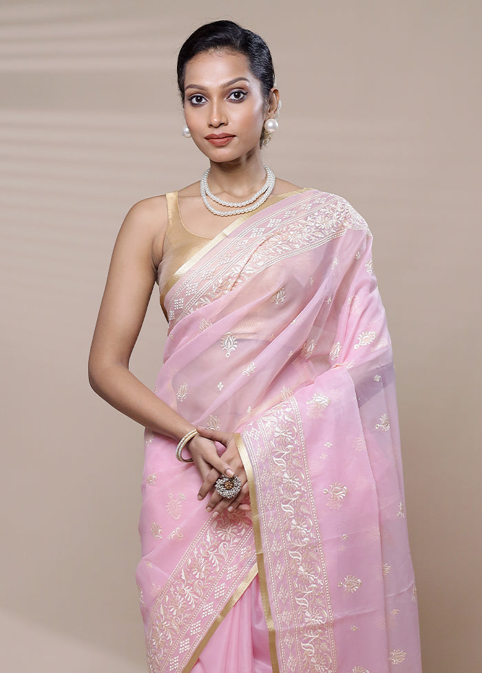 Pink Organza Saree With Blouse Piece