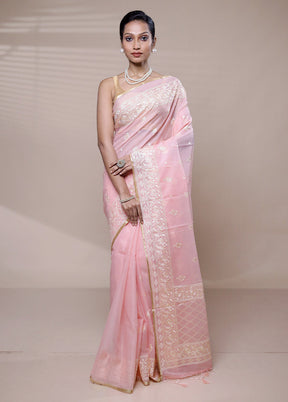 Pink Organza Saree With Blouse Piece