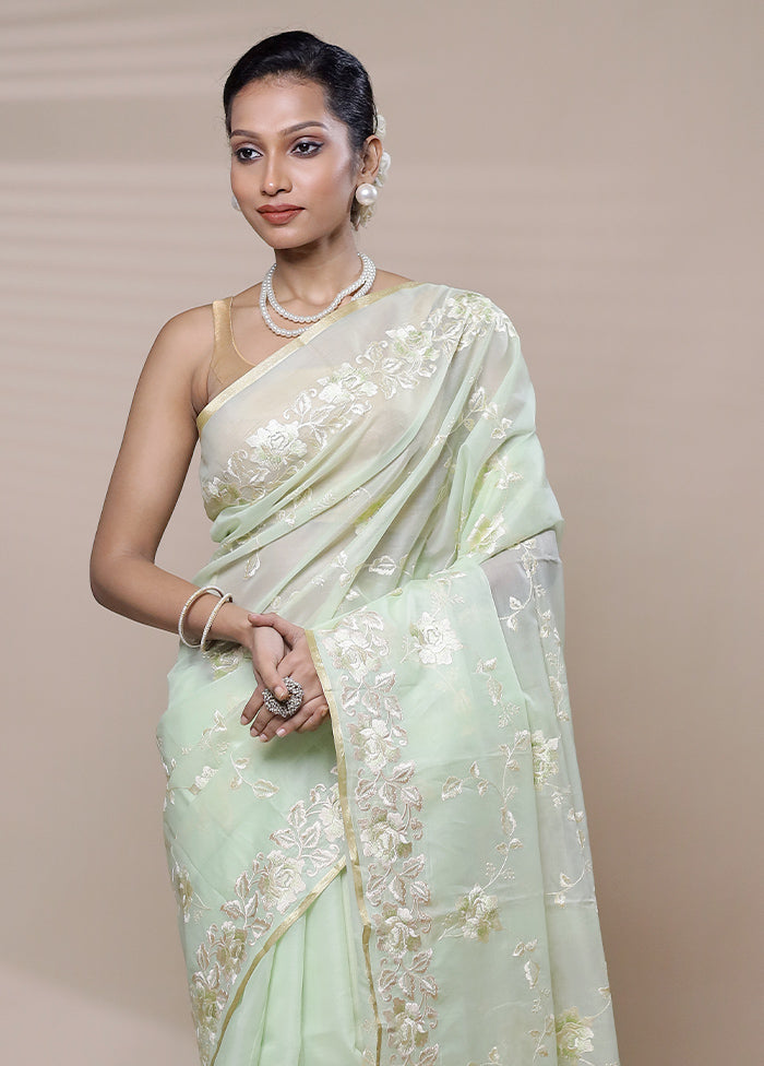 Green Organza Saree With Blouse Piece