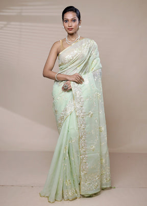 Green Organza Saree With Blouse Piece