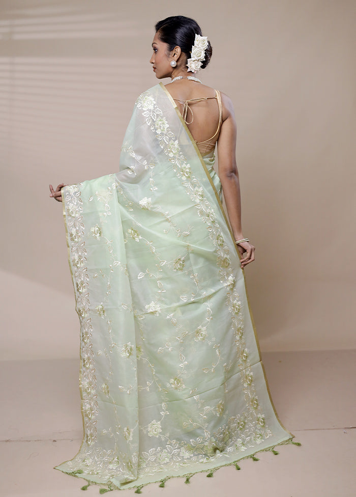 Green Organza Saree With Blouse Piece