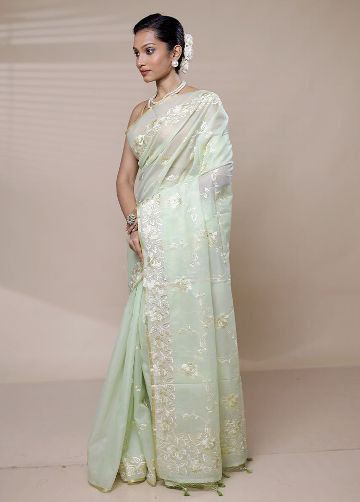 Green Organza Saree With Blouse Piece