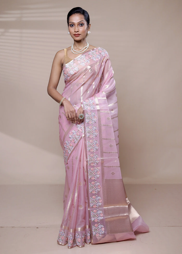 Pink Organza Saree With Blouse Piece