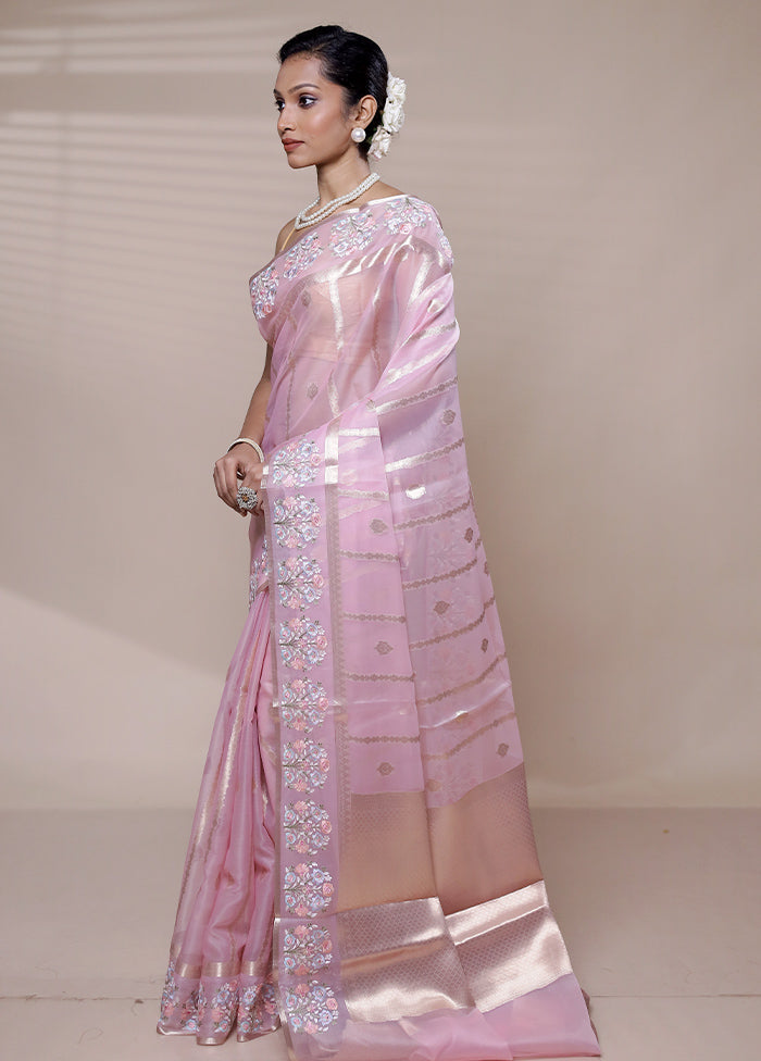 Pink Organza Saree With Blouse Piece