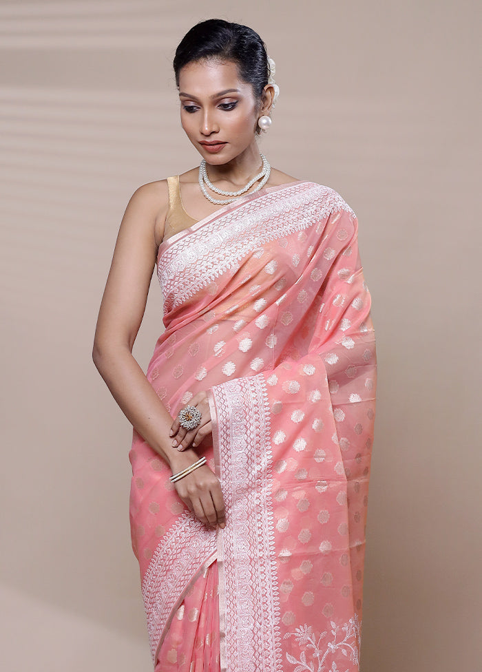 Pink Organza Saree With Blouse Piece