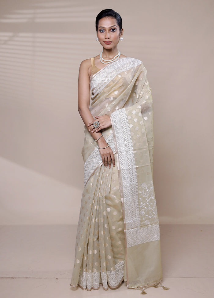 Cream Organza Saree With Blouse Piece