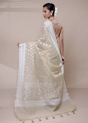 Cream Organza Saree With Blouse Piece