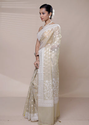 Cream Organza Saree With Blouse Piece