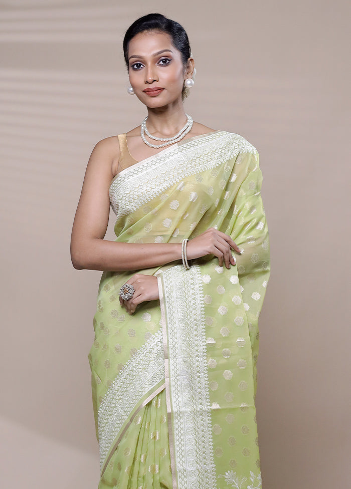 Green Organza Saree With Blouse Piece