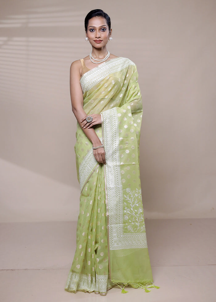 Green Organza Saree With Blouse Piece