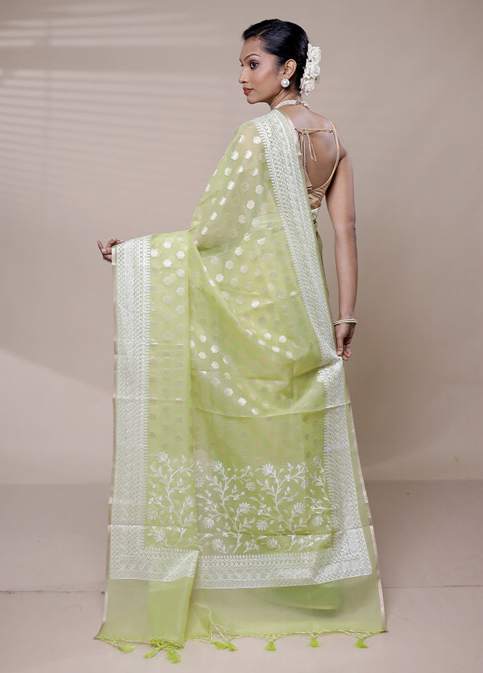 Green Organza Saree With Blouse Piece