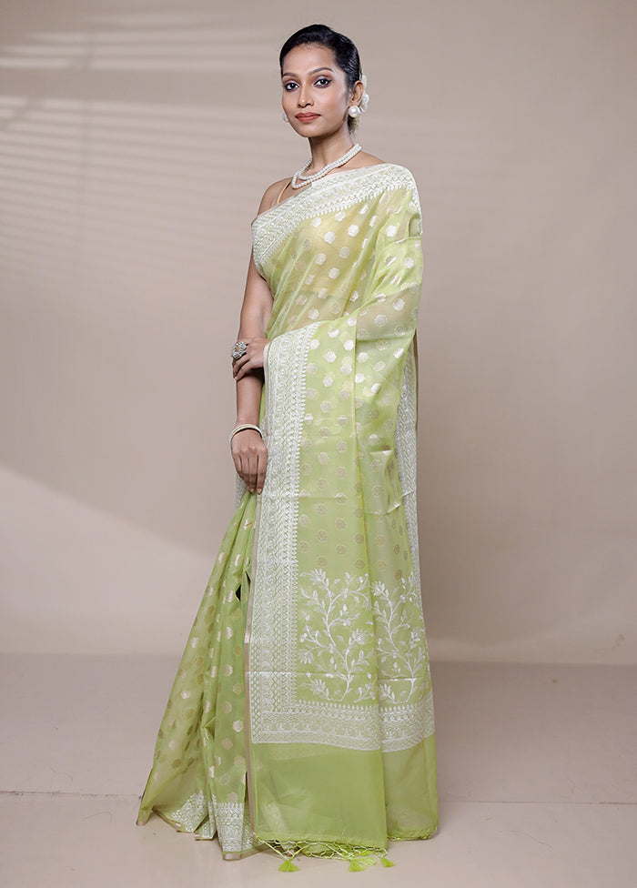 Green Organza Saree With Blouse Piece