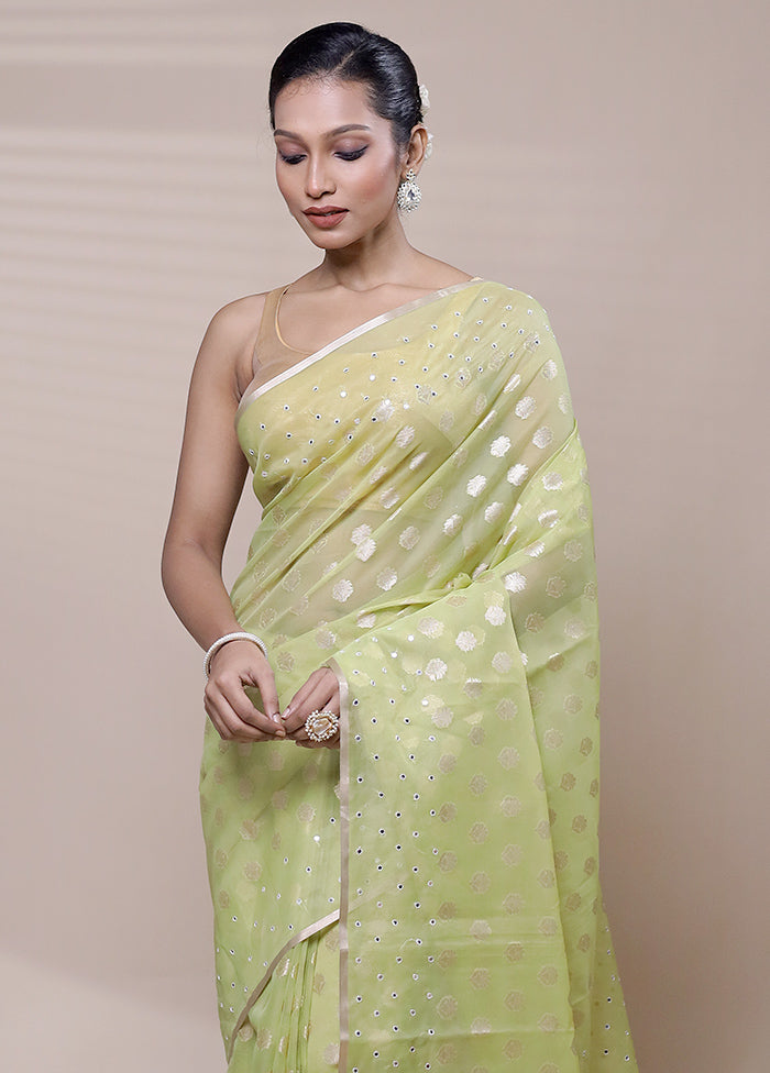 Green Organza Saree With Blouse Piece