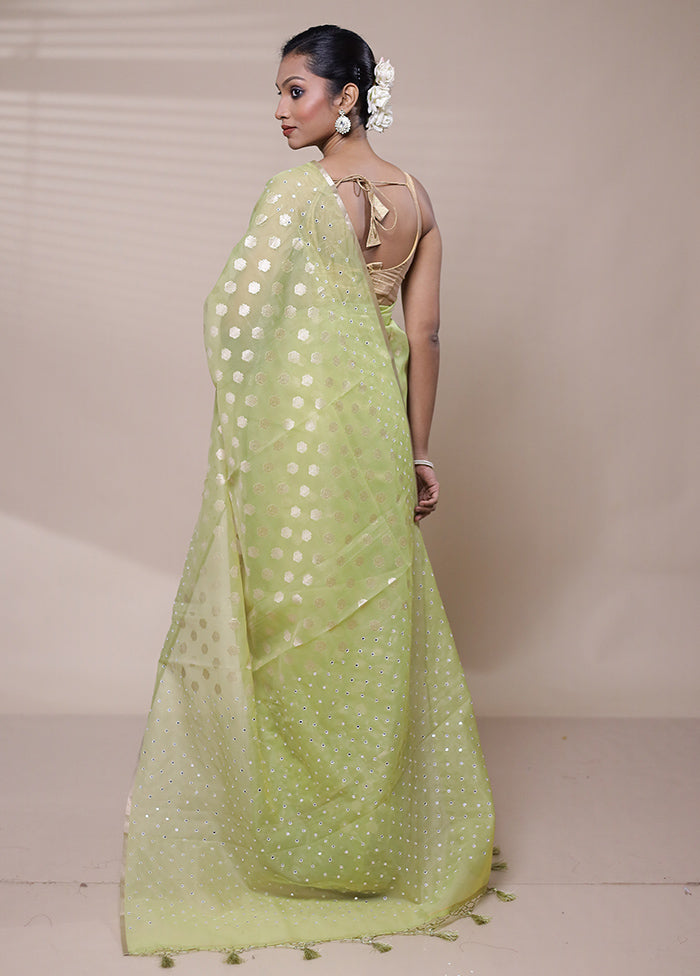 Green Organza Saree With Blouse Piece