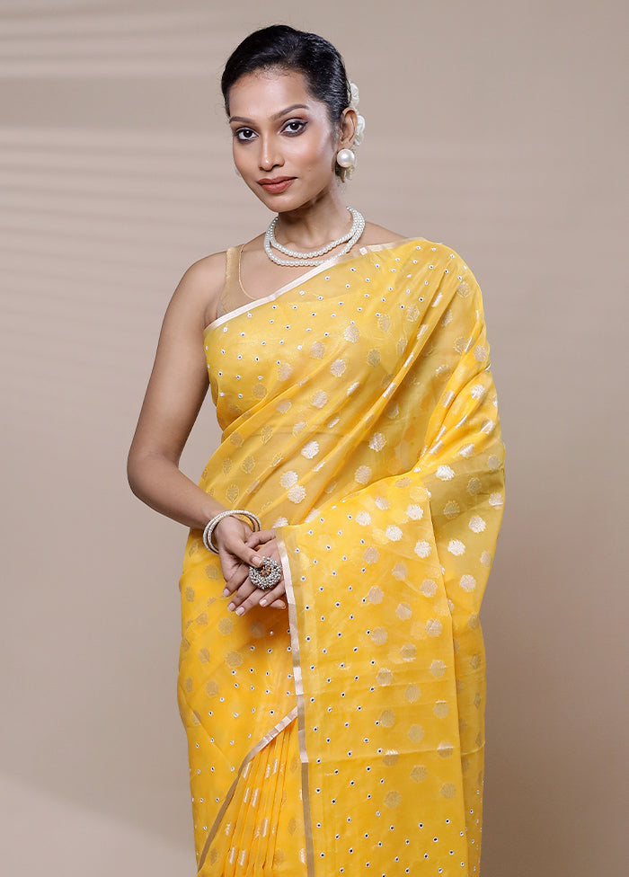 Yellow Organza Saree With Blouse Piece