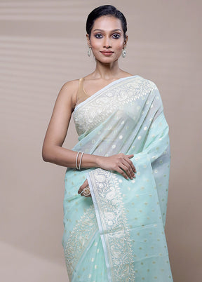 Blue Organza Saree With Blouse Piece