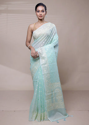 Blue Organza Saree With Blouse Piece