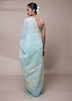 Blue Organza Saree With Blouse Piece