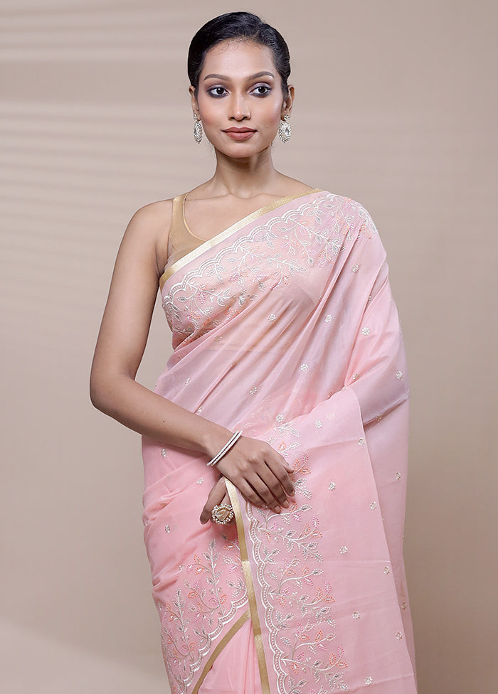 Pink Organza Saree With Blouse Piece