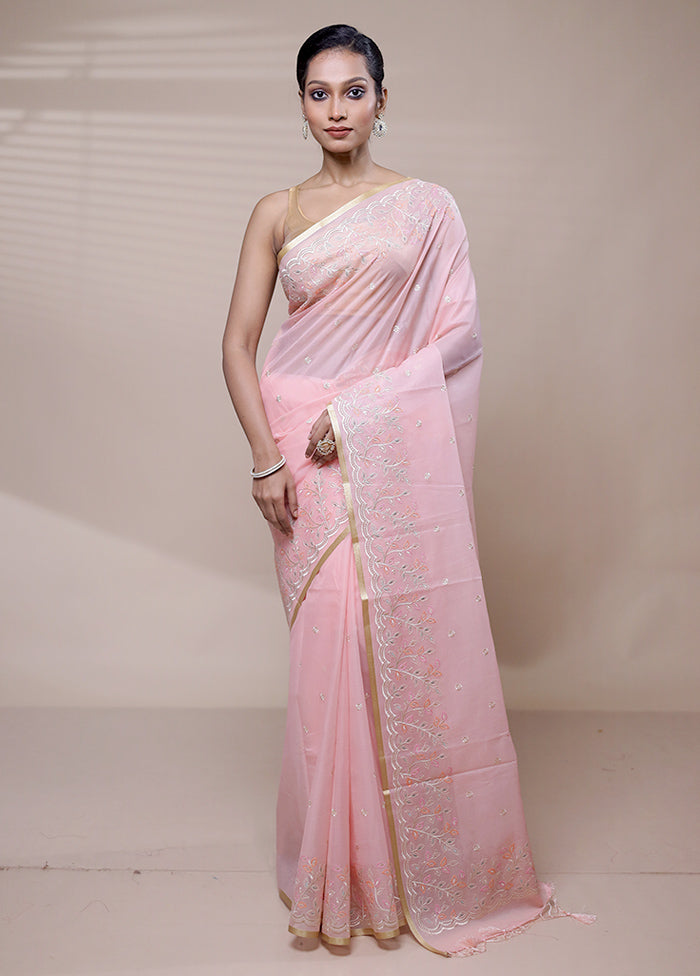 Pink Organza Saree With Blouse Piece