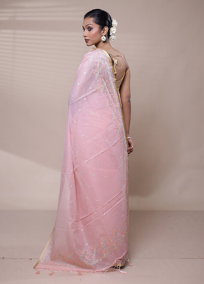 Pink Organza Saree With Blouse Piece