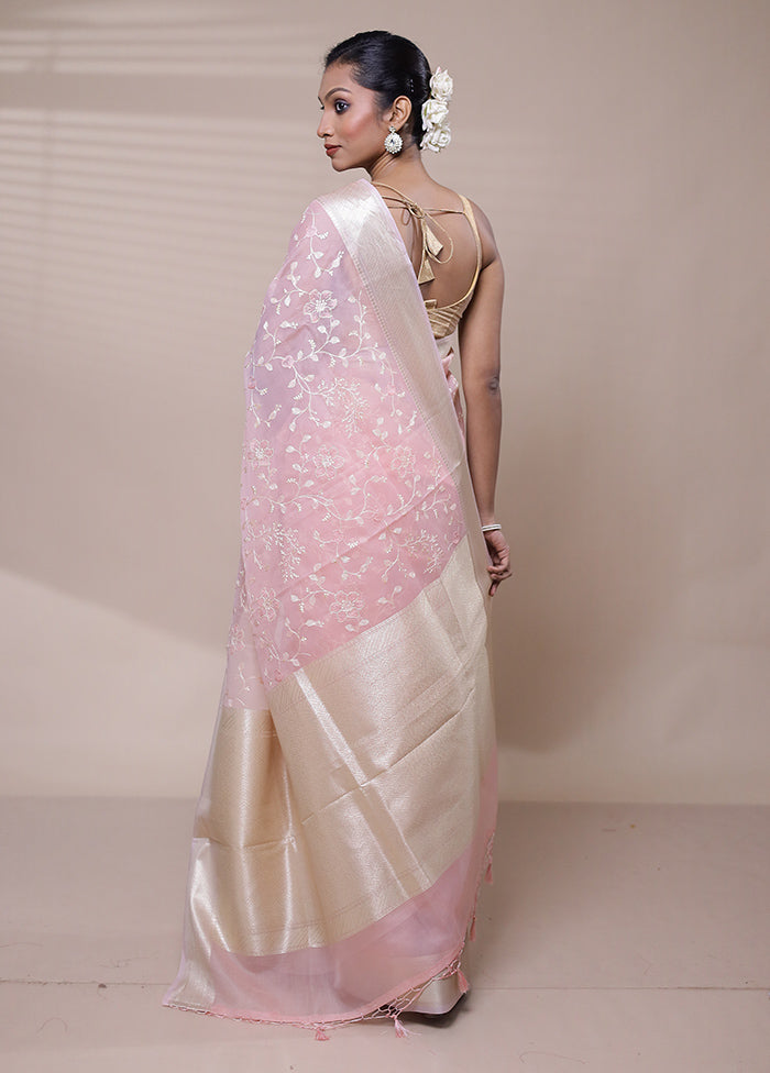 Pink Organza Saree With Blouse Piece