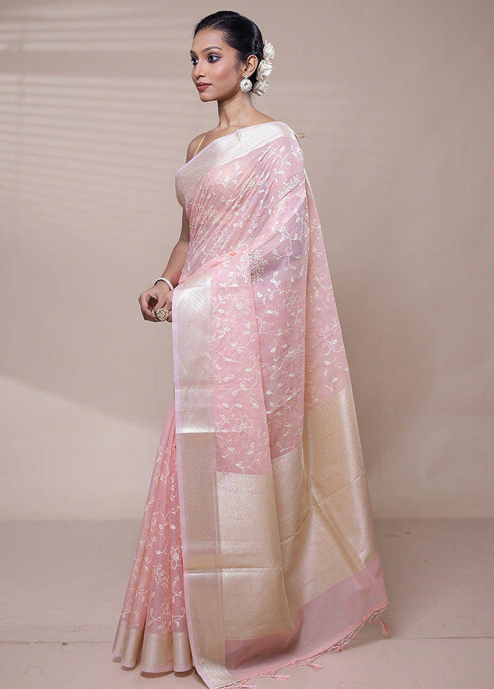 Pink Organza Saree With Blouse Piece