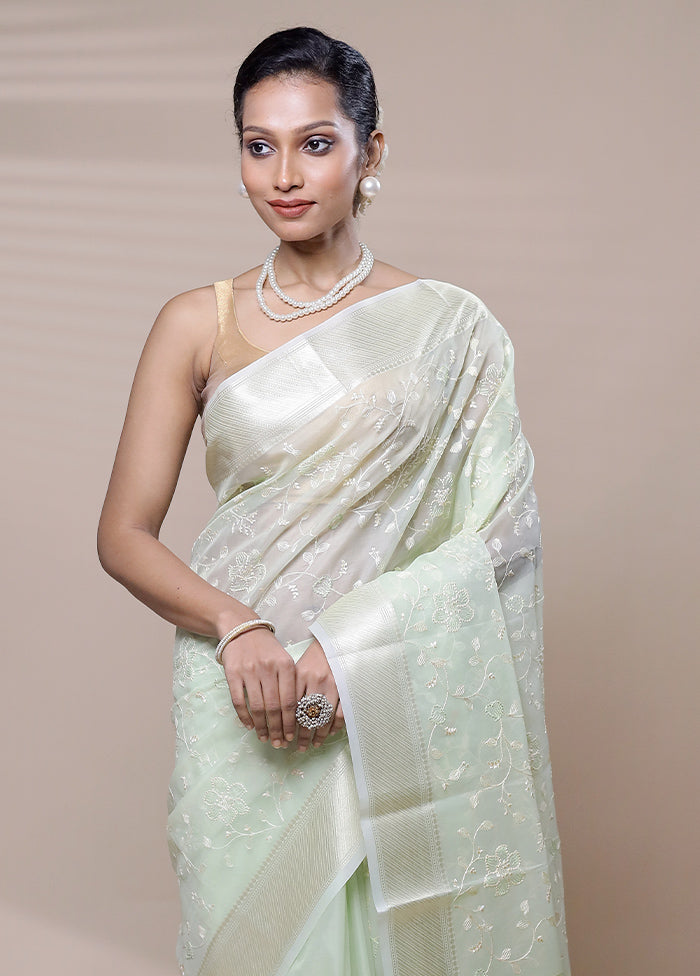 Green Organza Saree With Blouse Piece