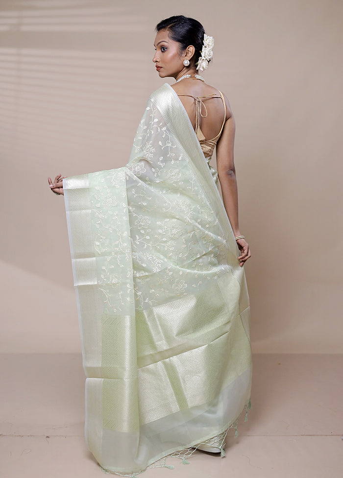 Green Organza Saree With Blouse Piece