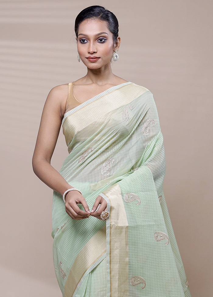 Green Organza Saree With Blouse Piece