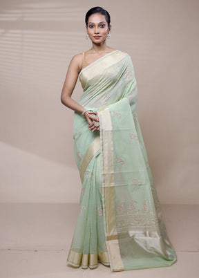 Green Organza Saree With Blouse Piece