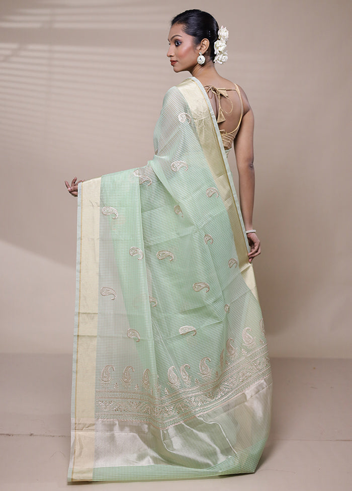 Green Organza Saree With Blouse Piece