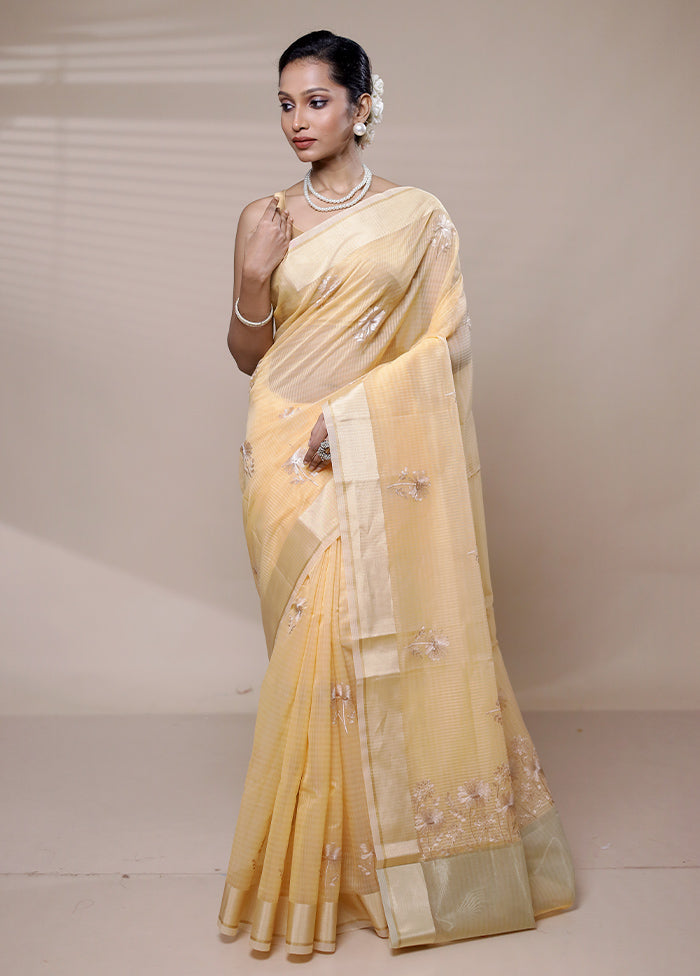 Cream Organza Saree With Blouse Piece