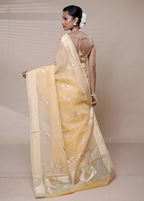 Cream Organza Saree With Blouse Piece