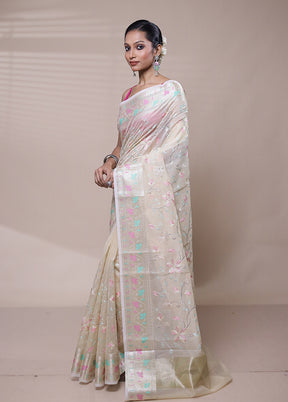 Cream Organza Saree With Blouse Piece