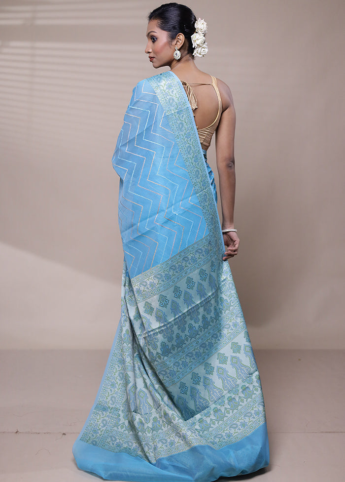 Blue Organza Saree With Blouse Piece