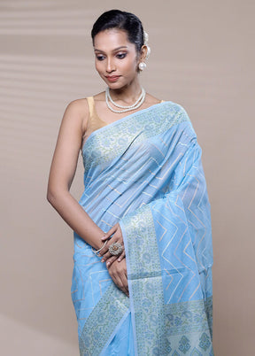 Blue Organza Saree With Blouse Piece