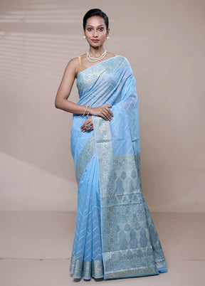 Blue Organza Saree With Blouse Piece