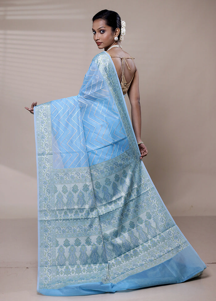 Blue Organza Saree With Blouse Piece