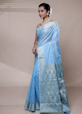 Blue Organza Saree With Blouse Piece