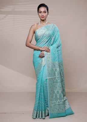 Blue Organza Saree With Blouse Piece