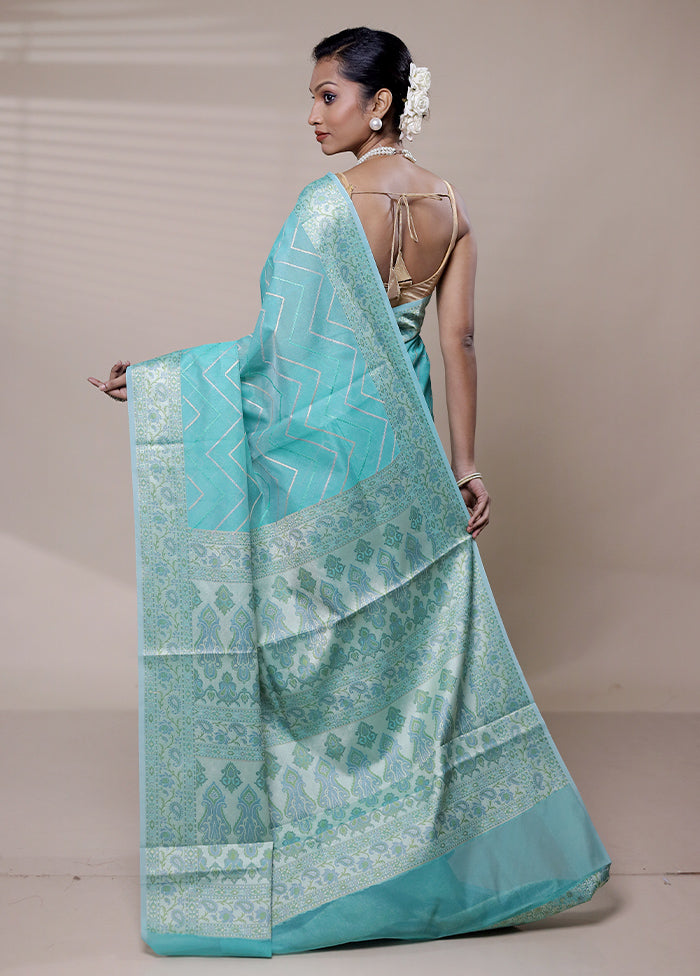 Blue Organza Saree With Blouse Piece