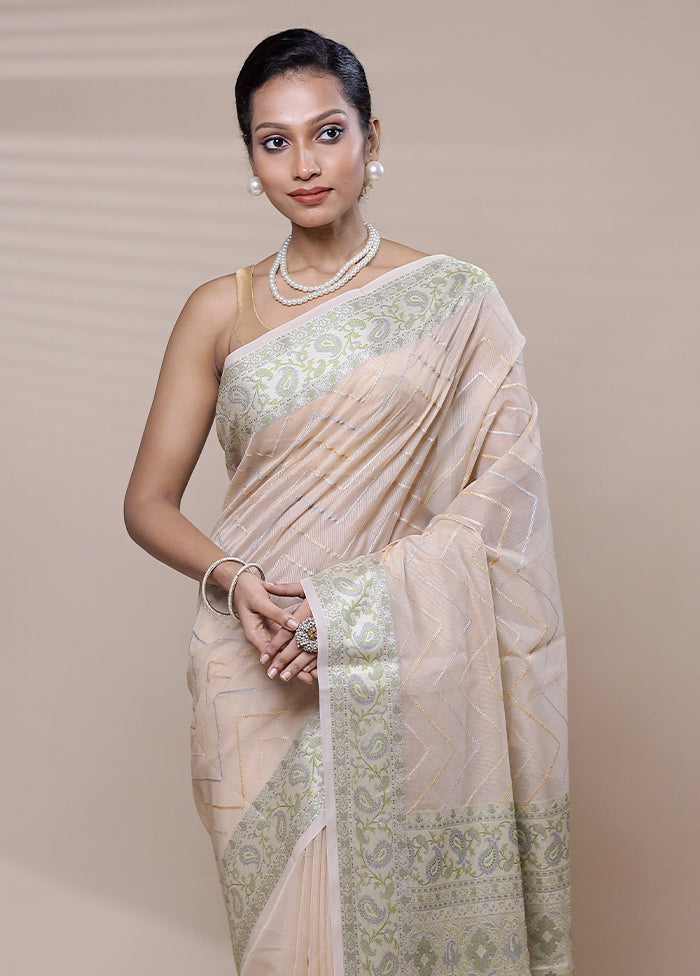 Cream Organza Saree With Blouse Piece