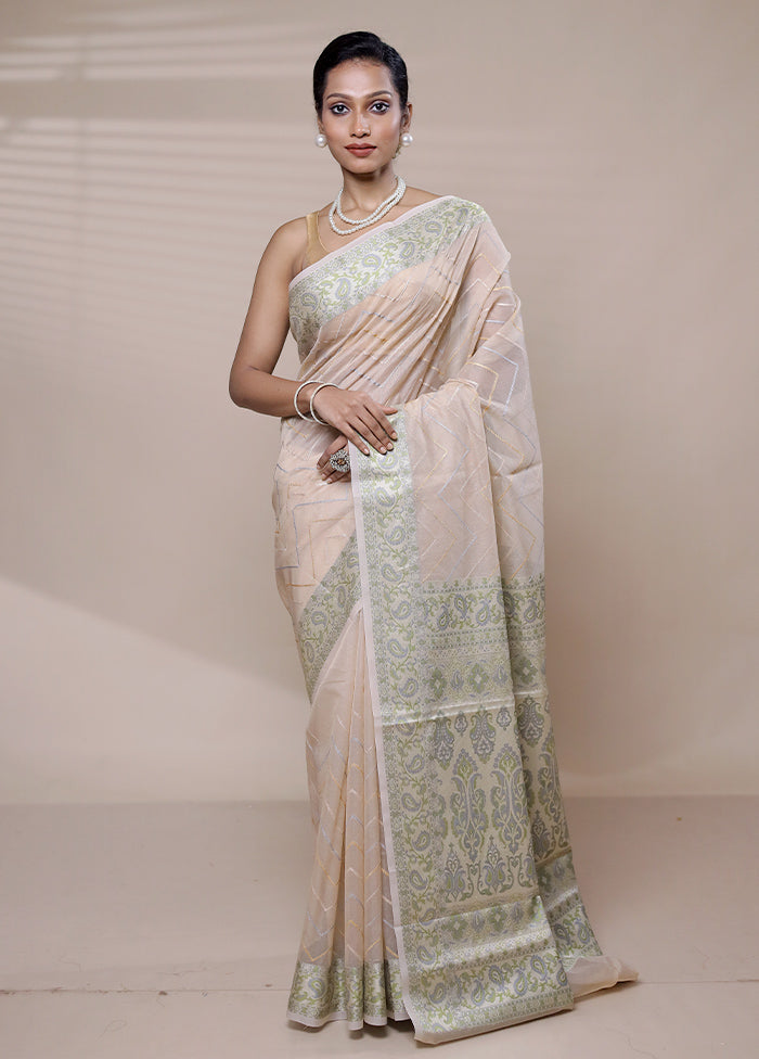 Cream Organza Saree With Blouse Piece