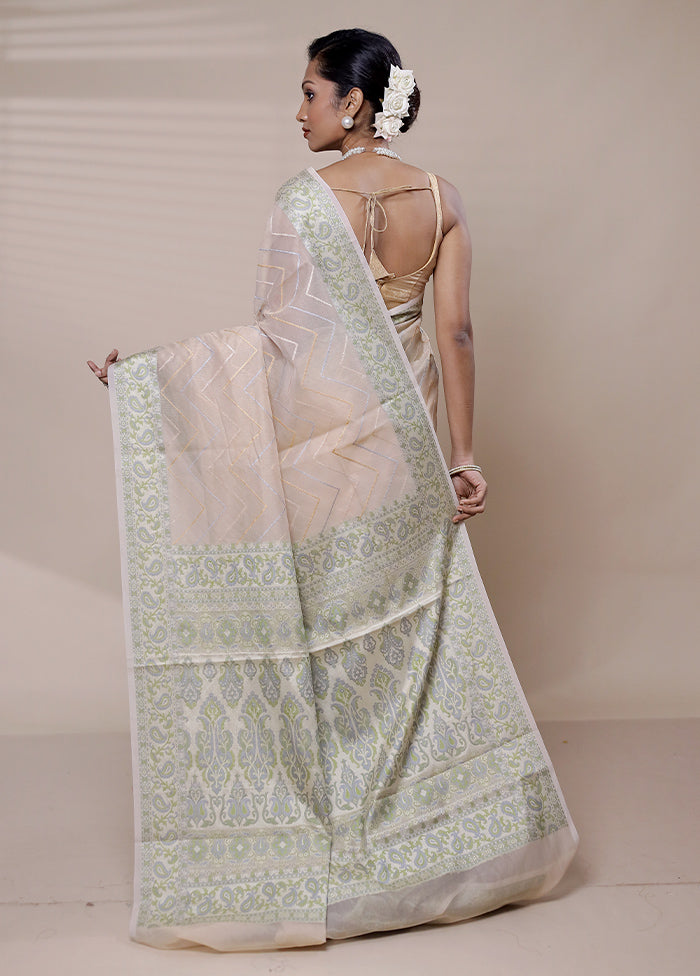 Cream Organza Saree With Blouse Piece