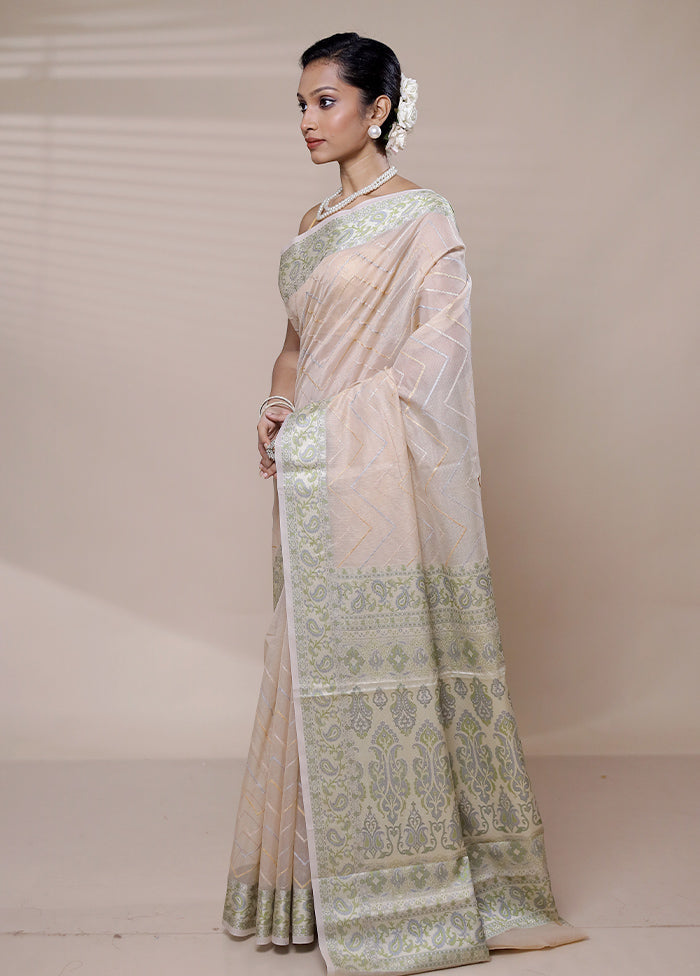 Cream Organza Saree With Blouse Piece